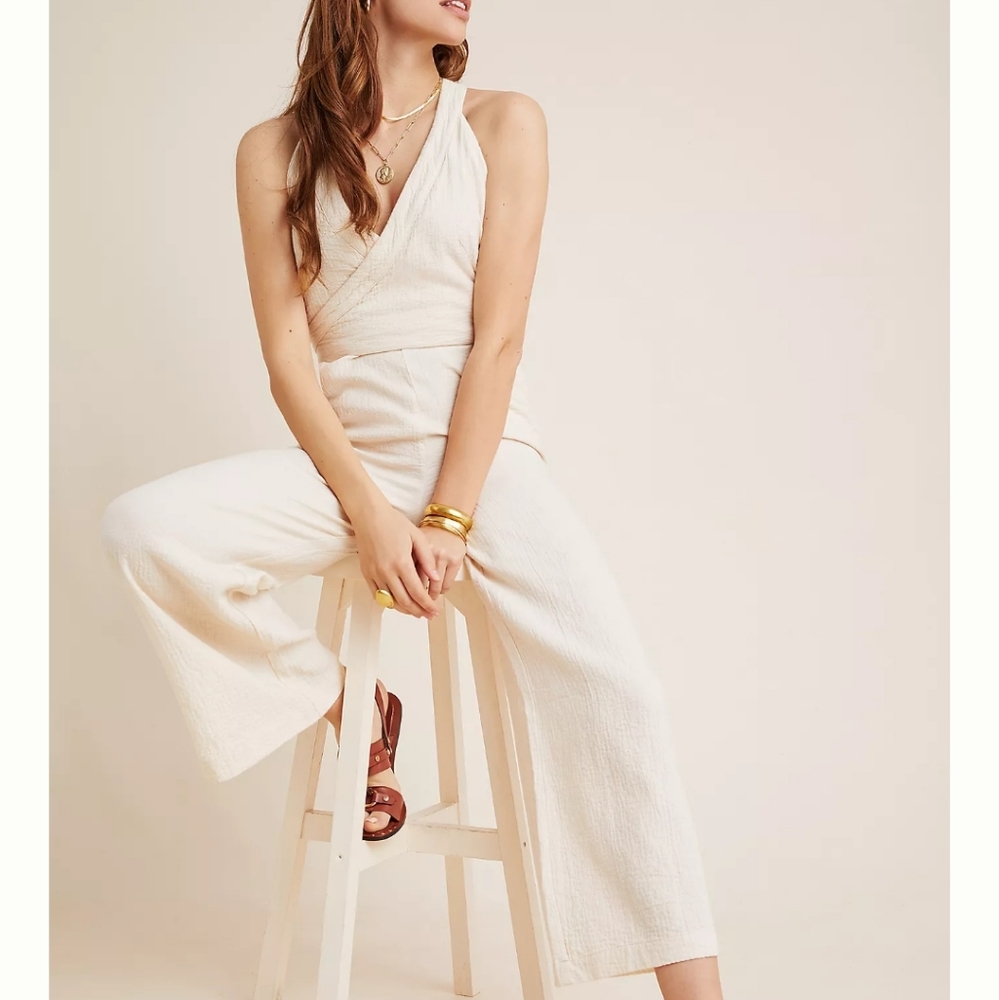 Anthro Gauze Cotton Wide Leg Jump Suit